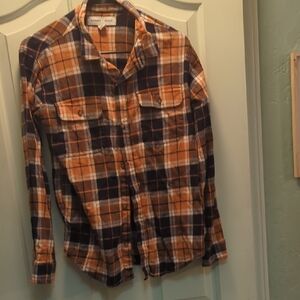 Old Navy Orange and Black Plaid Button-Down Shirt